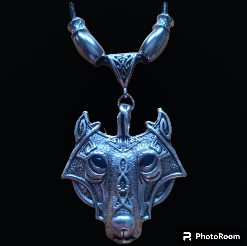 Handmade Necklace with Wolf and Tibetan Silver Beads